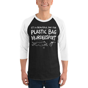 Open image in slideshow, 3/4 sleeve dark raglan: plastic bag murdersport
