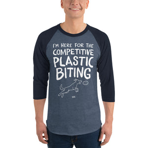 3/4 sleeve dark raglan: competitive plastic biting