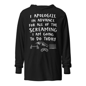 Open image in slideshow, hooded long-sleeve tee: apologize (agility)
