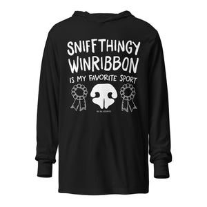 Open image in slideshow, hooded long-sleeve tee: sniffthingy winribbon
