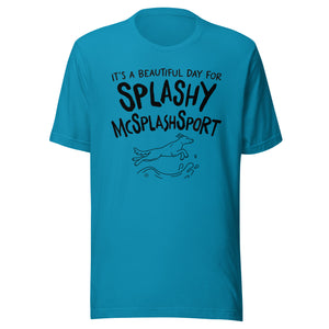 unisex t-shirt: splashy mcsplashsport (black print)