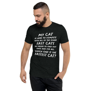 Open image in slideshow, unisex tri-blend t-shirt: fastest cat (white print)
