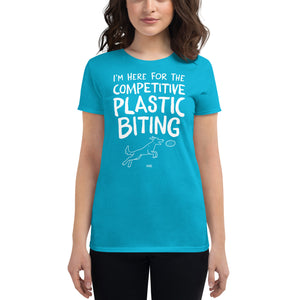 women's fitted t-shirt: competitive plastic biting