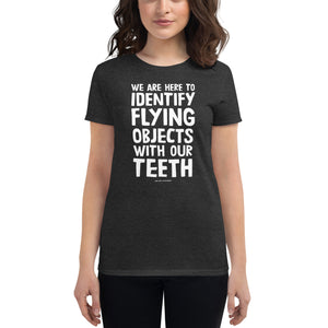 Open image in slideshow, women&#39;s fitted t-shirt: identifying flying objects
