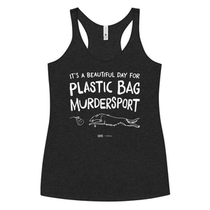 Open image in slideshow, women&#39;s racerback: plastic bag murdersport (borzoi)
