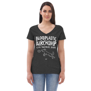 Open image in slideshow, women&#39;s recycled v-neck: bloodplastic airchomp
