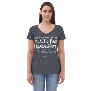 women's recycled v-neck: plastic bag murdersport (borzoi)