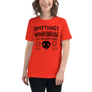 Open image in slideshow, women&#39;s relaxed fit t-shirt: sniffthingy winribbon
