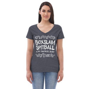 women's recycled v-neck: boxslam spitball